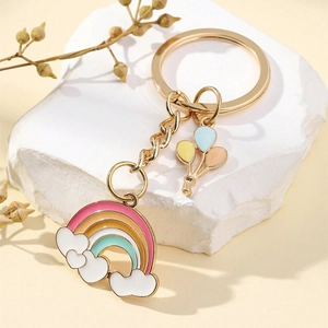 Rainbow cloud keychain with colorful balloon charms and gold alloy plating for bags