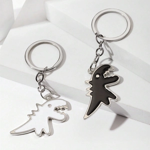 Set portachiavi coppia dinosauro T-Rex in metallo bianco e nero per ciondoli per borse