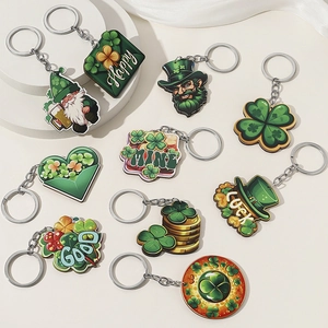 Green St. Patrick's Day acrylic keychain set with clover and leprechaun charms