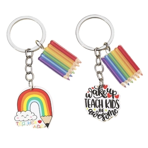 Acrylic Rainbow Pencil Keychain Teacher Appreciation Gift Teacher Aide Wake Up Teach Kids Be Awesome Graduation Keyring