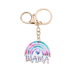 Rainbow MAMA keychain with colorful heart and gold lobster clasp for Mother's Day