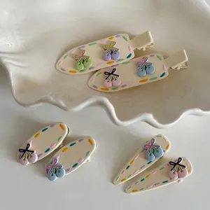 Cute Cherry Drip Glaze Hair Clip For Women Girls Metal Polka Dot Lacquer Hairpin With Bow Knot Korean Style Hair Accessory