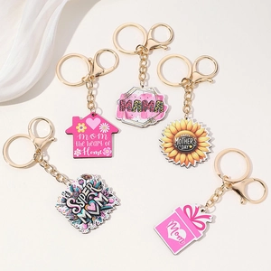Sunflower and pink Super MAMA acrylic keychain collection set for Mother's Day gifts