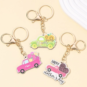 Porte-clés camion cœur rose avec motif floral de fête des mères et fermoirs dorés