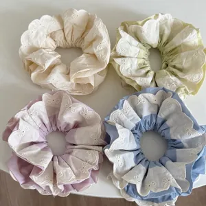 Korean Style Lace Scrunchies For Women Elegant Embroidery Butterfly Pattern Double Layer Hair Tie Large Fabric Hair Rope