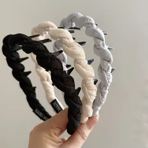 Serre-Tête Tressé pour Femmes en Tissu Large Antidérapant Avec Dents Accessoires de Cheveux Minimalistes Couleur Unie pour Lavage Visage