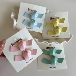 Süße Dopamin-Farbe Schleife Haarklammern Für Damen Mädchen Handgefertigt Metall Seitenclip Pony-Clips Haarschmuck Paar