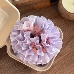 Grand Choucou en Tissu Plissé Double Couche Hortensia Élégant Haute Élasticité Fait à la Main Accessoire Cheveux Mode pour Femmes