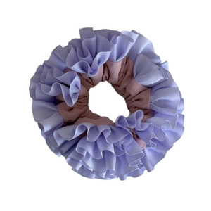 Chouchou multicouche rose et bleu avec ruban gros-grain plissé et haute élasticité