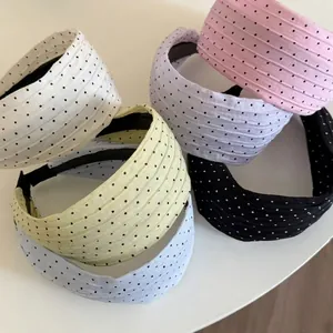 French Style Pleated Chiffon Wide Headband Polka Dot High Top Hairband Retro Fashion Head Hoop For Women Hair Accessories