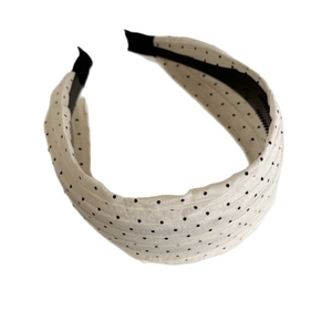 French style polka dot pleated chiffon headband for volume with anti-slip inner lining