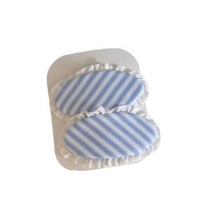 Korean style blue striped oval hair clips set with white lace ruffles on display card
