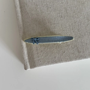 Vintage denim blue hair clip with yellow trim and bowknot for side fringe styling