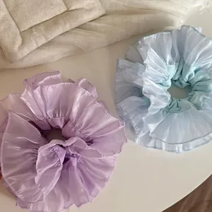 Lot de chouchous en organza irisé bleu clair et violet avec froufrous et texture brillante