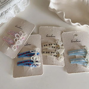 Barrettes à cheveux brodées de fleurs avec nœuds en perles en quatre couleurs