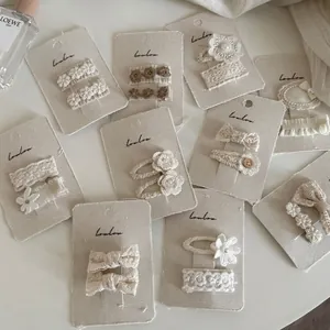 Sweet Lace Flower Bow Hair Clips For Women Girls Handmade Crochet Artificial Pearl Embroidery Hairpins Daily Fashion Hair Accessories