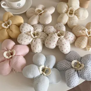 Korean Style Fabric Covered Flower Hair Claw Clip Sweet Floral Polka Dot Hair Clip Decorative Hair Accessories For Women