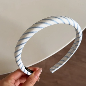 Chic blue and white striped thick headband for women in Korean minimalist style
