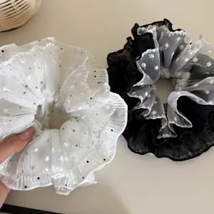 Double Layer Polka Dot Lace Scrunchies Large Hair Ties Fashion Pleated Mesh Ponytail Holder For Women Sweet Hair Accessories