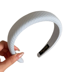 Chic blue and white striped padded headband with soft sponge filling and branded inner tag