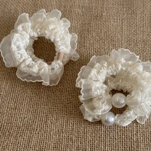 Spitze Netz Haargummis Elegant Künstliche Perlenimitat Stickerei Elastisch Haarbänder Beige Weiß Für Damen Alltag Haarschmuck