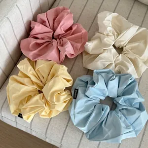 Oversized Leather Pleated Scrunchie For Women Cream White Pink Solid Color Elastic Hair Tie Handmade Simple Fashion Hair Accessories