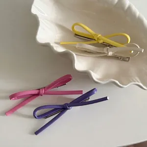 Sweet Artificial Leather Bowknot Hair Clip For Women Handmade Minimalist Barrette Bangs Side Clip Fashion Hair Accessories