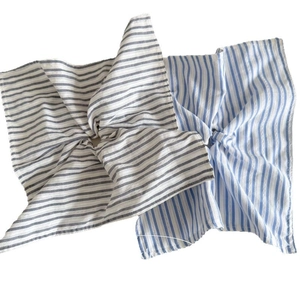 Oversized blue striped hair scrunchie made of breathable cotton for elegant updos