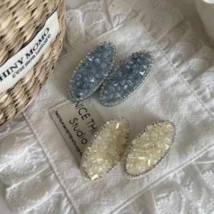 Barrettes à cheveux ovales en cristal avec strass bleu clair et jaune élégants