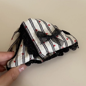 Elegant white heart striped hair claw clip with black lace and bow accent for women