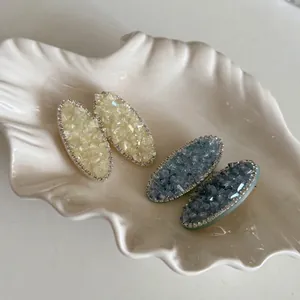 Pince à Cheveux Bec de Canard Élégante en Acrylique avec Strass pour Femme Barrette Latérale Ovale Géométrique Accessoires Mode