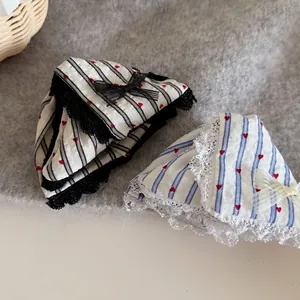 Elegant Fabric Heart Stripe Shark Clip Handmade Lace Bow Design Hair Clip Sweet Headwear For Women Daily Commute Accessory