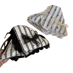 Lace heart print striped panties in black and blue colors with mesh bow details