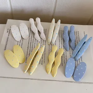 Fashion Creamy Color Polka Dot Hair Clips Wave Oval Shape Metal Duckbill Hairpins Handmade Daily Styling Hair Accessories