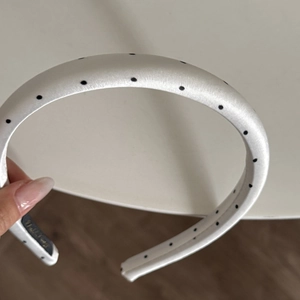 Elegant white satin headband with black polka dots and padded sponge for women