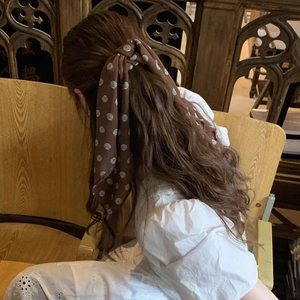 Women Fashion Polka Dot Ribbon Scrunchie Chiffon Style Elastic Hair Tie Ponytail Holder Soft Fabric Hair Band Accessory