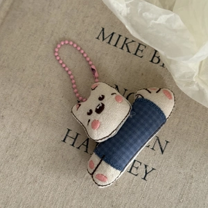 Sweet pink polka dot bear plush keychain with metal bead chain for bag charm