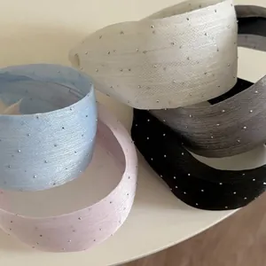 Fashion Korean Style Wide Fabric Headband With Sparkling Rhinestones Polka Dot Beaded Design Trendy Hair Accessories For Women
