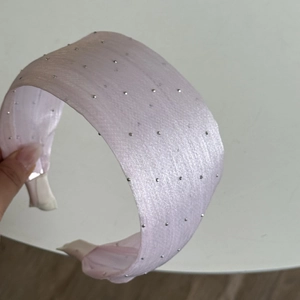 Pink wide headband with silver beads and silk-like sheen finish for women fashion