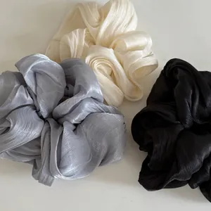 Elegant Satin Pleated Large Scrunchies For Women Fashion Solid Color Pearlescent Elastic Hair Ties Ponytail Holder Accessories