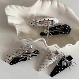 Fermagli per Capelli a Pois con Fiocco per Donna in Tessuto di Raso Clip BB Ciondolo a Cuore Fiocco Argento Accessori per Capelli Eleganti