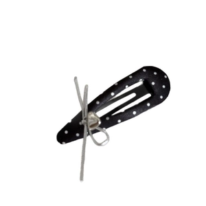 Fermaglio per capelli a pois bianchi e neri con ciondolo a cuore argento e bordo metallo