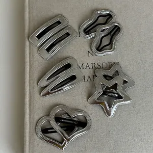 Silver PU Leather Metal Hair Clips For Girls Star Heart Waterdrop Cloud Geometric BB Hair Clips Y2K Aesthetic Accessories