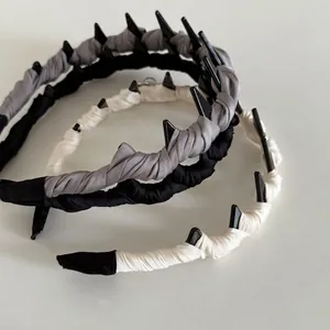Cerchietto a Onde Arricciato Avvolto in Satin per Donna Cerchietto Antiscivolo con Denti Tinta Unita Moda Pendolare Accessori per Capelli