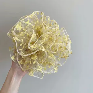 Elastico per Capelli Giallo a Fiori in Pizzo Francese Balletcore Ricamato in Rete Grande Cerchietto Accessorio Capelli Donna