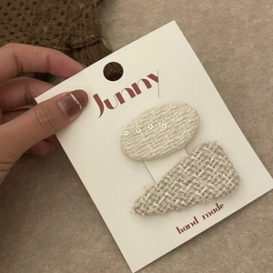 Lot de barrettes à cheveux en tweed beige crème avec paillettes argentées et dentelle