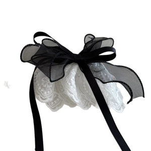 Elegant French style bow hair clip with white lace and black organza layers