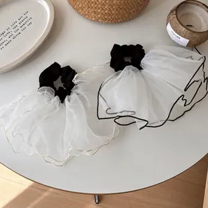 Oversized organza scrunchies in black and white with contrast piping for women hair