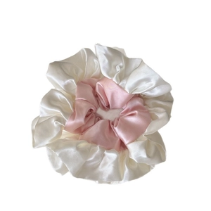 Chouchou double couche en satin avec volants français rose et blanc style ballet