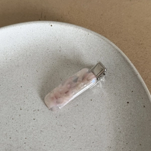 French chic acetate hair clip with pink marble floral pattern and La France text